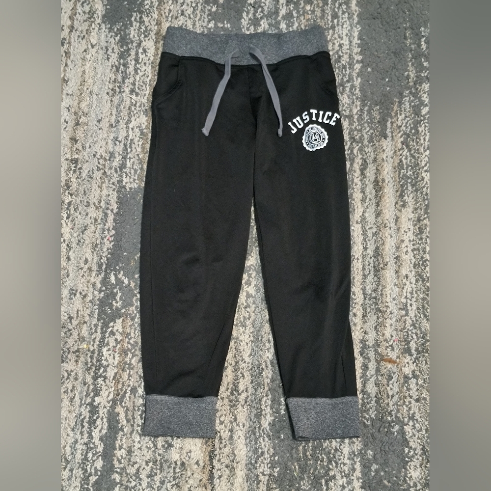 Justice Kids Black Joggers with Gray Trim